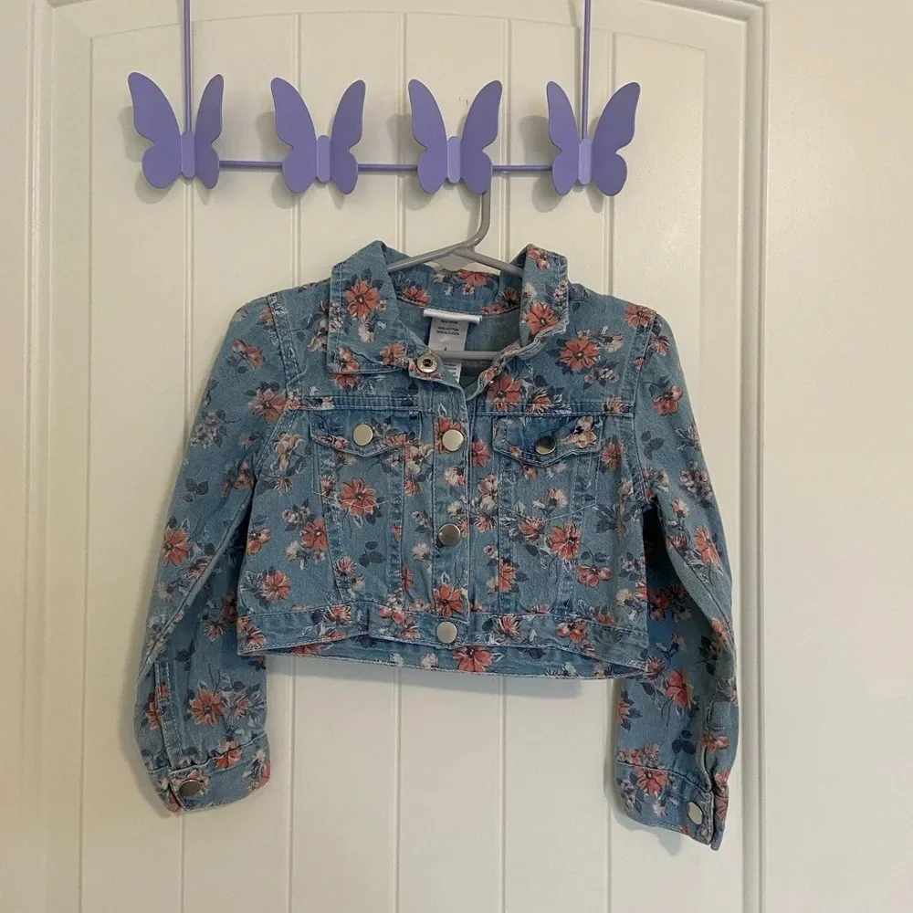 Little Lass‎ girl’s floral denim cropped jacket — size 4